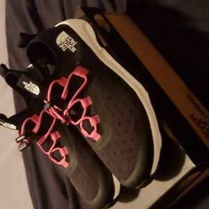 Size 8, North Face, Black and white with pink shoelaces, water shoes